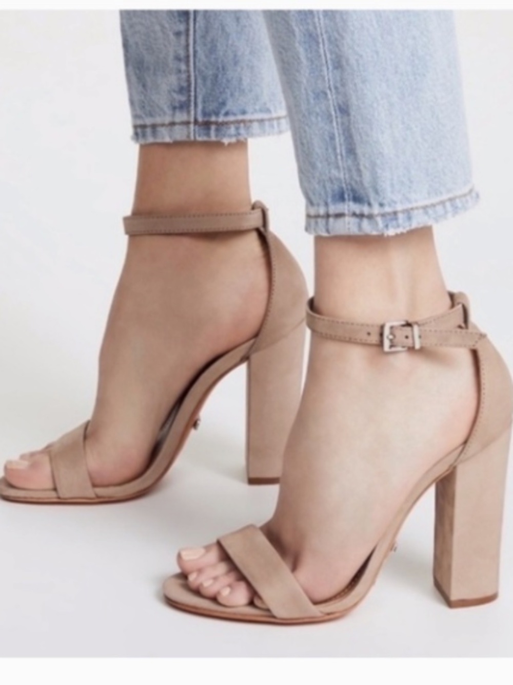 Schutz Enida nude suede block heel, size 6.5